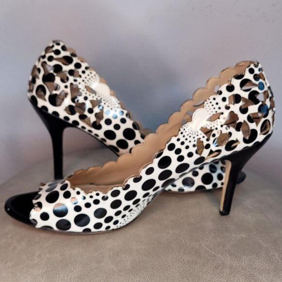 J. Renee Black & White Polka Dot Peep Toe Pumps – Size 12M - Picture 8 of 11